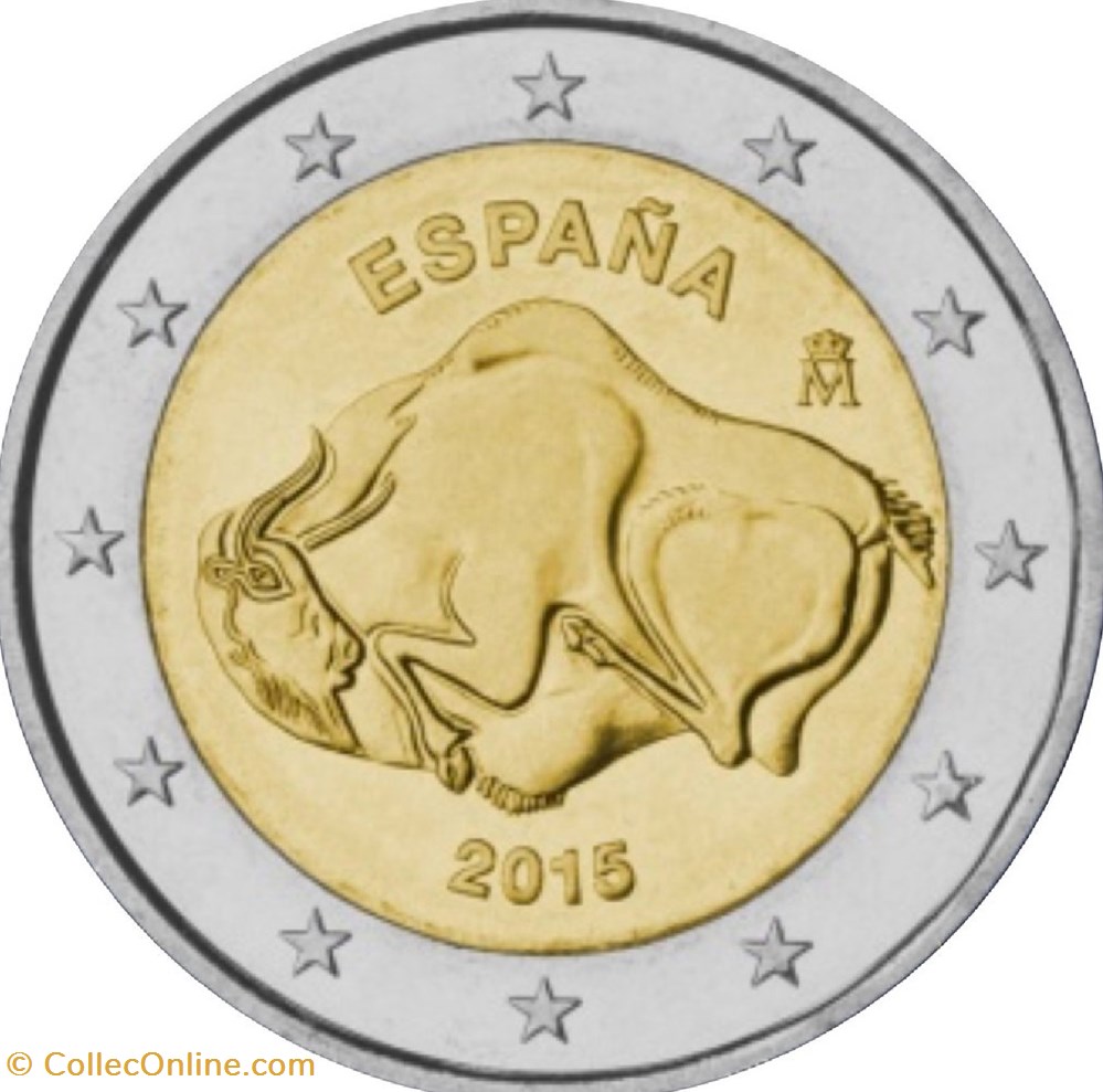 monnaies espagne 2 euros grotte paleolithique altamira inscrite au patrimoine mondial de unesco 2015