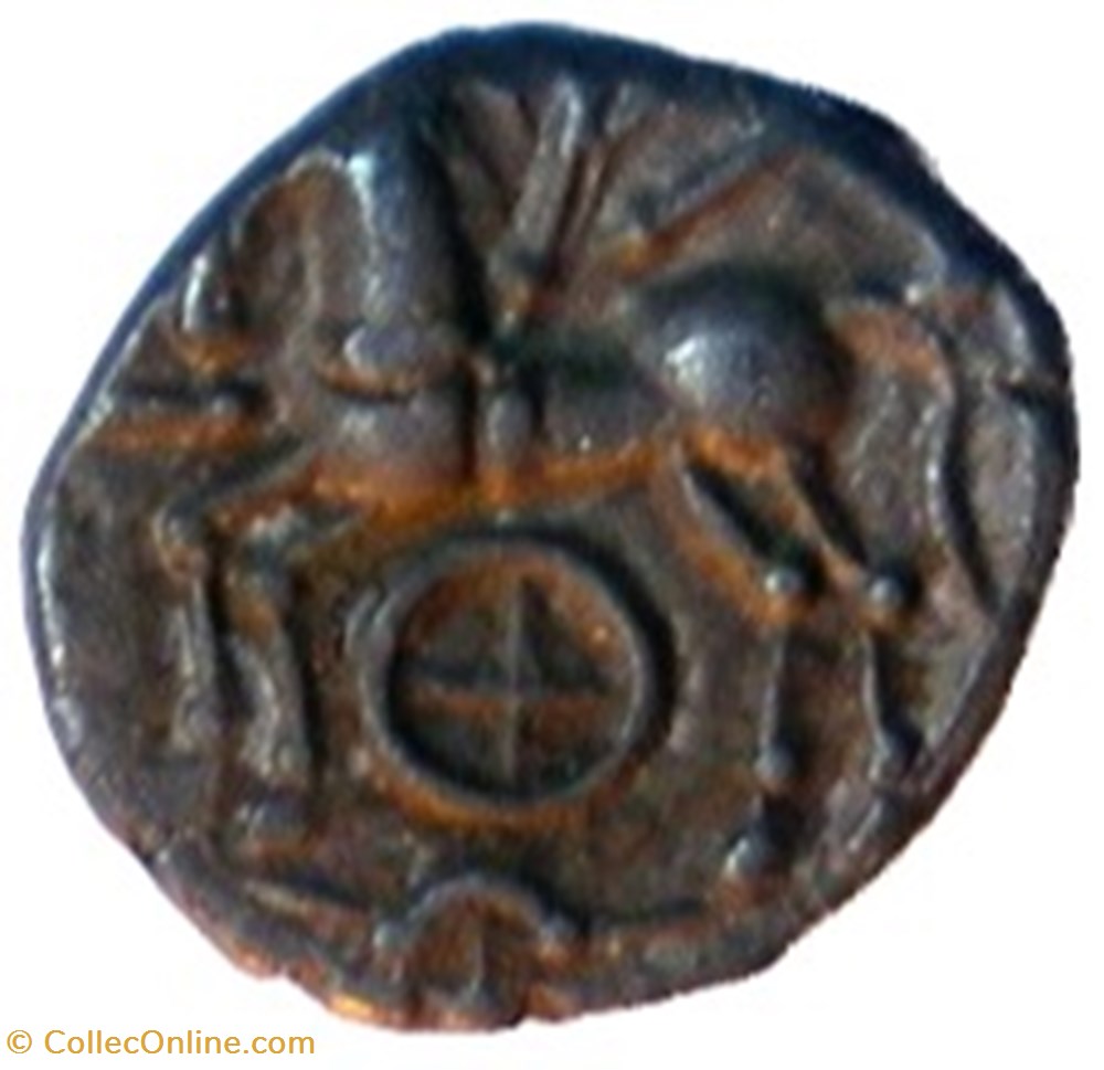 Quinaire KALETEDOY à la rouelle monnaies antiques celtes quinaire kaletedoy a la rouelle
