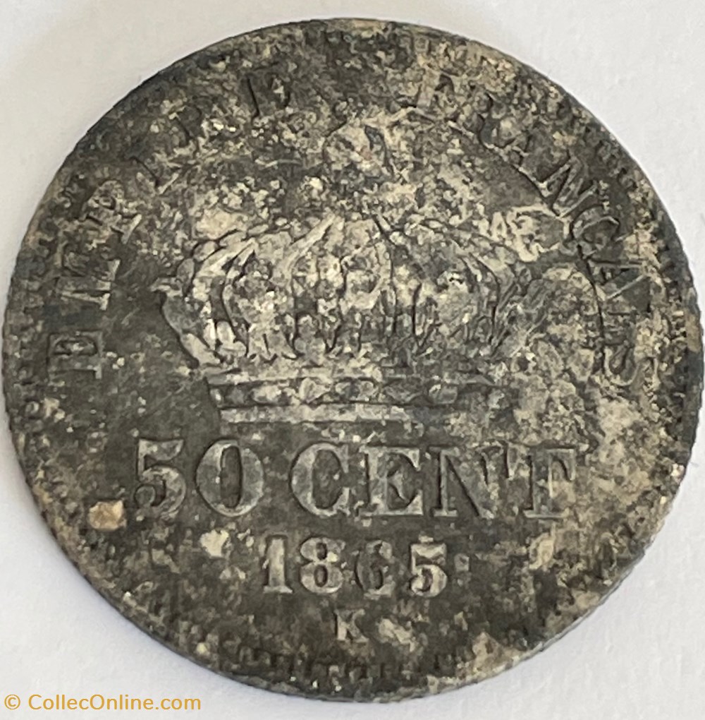 50 centimes Napoléon III, tête laurée 1865 Bordeaux monnaies monde france 50 centimes napoleon iii tete lauree 1865 bordeaux