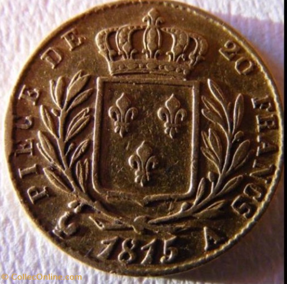 20 francs or Louis XVIII, buste habillé 1815 Paris monnaies monde france 20 francs or louis xviii buste habille 1815 paris