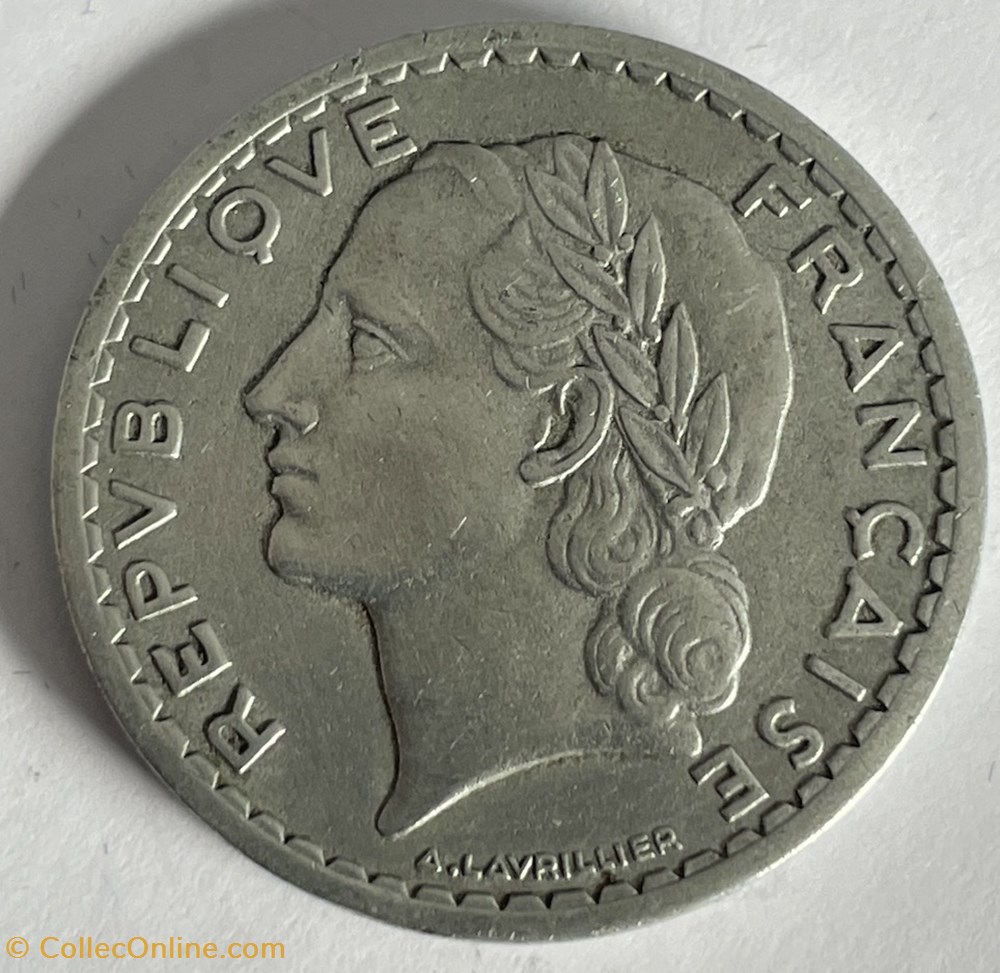 5 francs Lavrillier 1947 "9" ouvert monnaies monde france 5 francs lavrillier 1947 9 ouvert