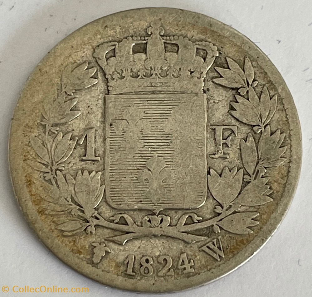 1 franc Louis XVIII 1824 Lille monnaies monde france 1 franc louis xviii 1824 lille
