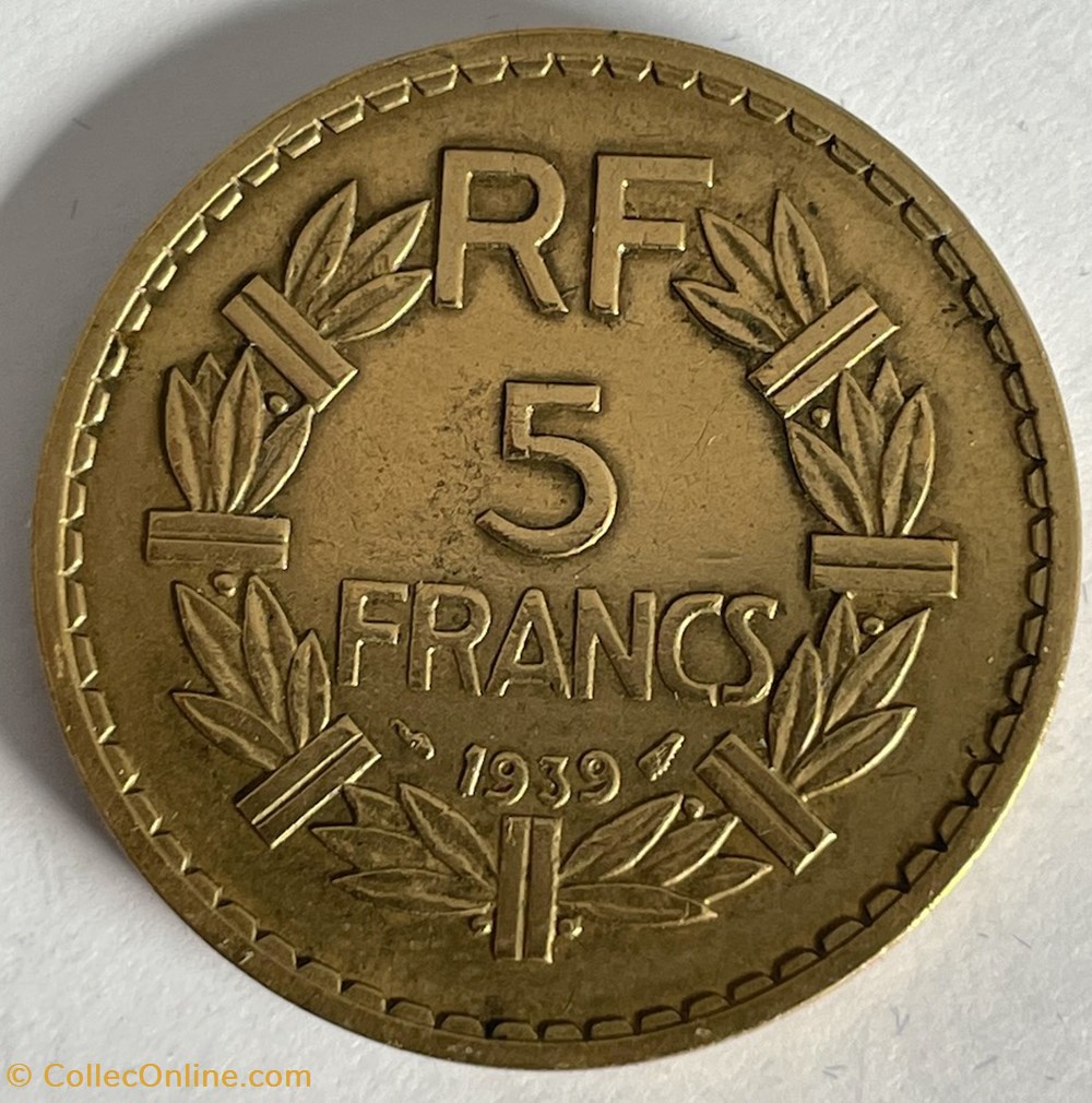 monnaies monde france 5 francs lavrillier 1939