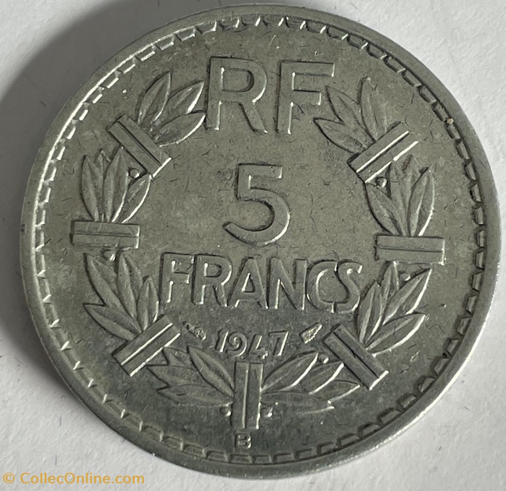 5 francs Lavrillier 1947 B monnaies monde france 5 francs lavrillier 1947 b