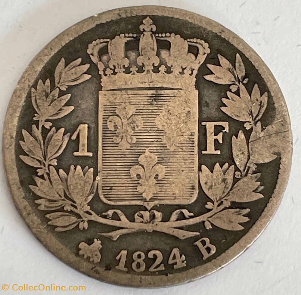 1 franc Louis XVIII 1824 Rouen monnaies monde france 1 franc louis xviii 1824 rouen