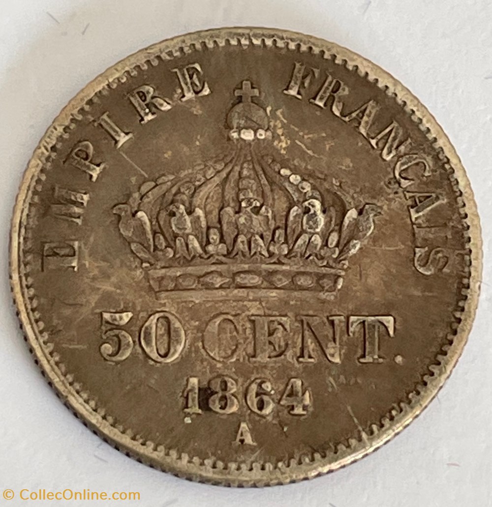 50 centimes Napoléon III, tête laurée 1864 Paris monnaies monde france 50 centimes napoleon iii tete lauree 1864 paris
