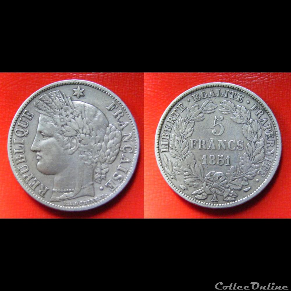 5 francs Cérès, IIe République 1851 A monnaies monde france 5 francs ceres iie republique 1851 a