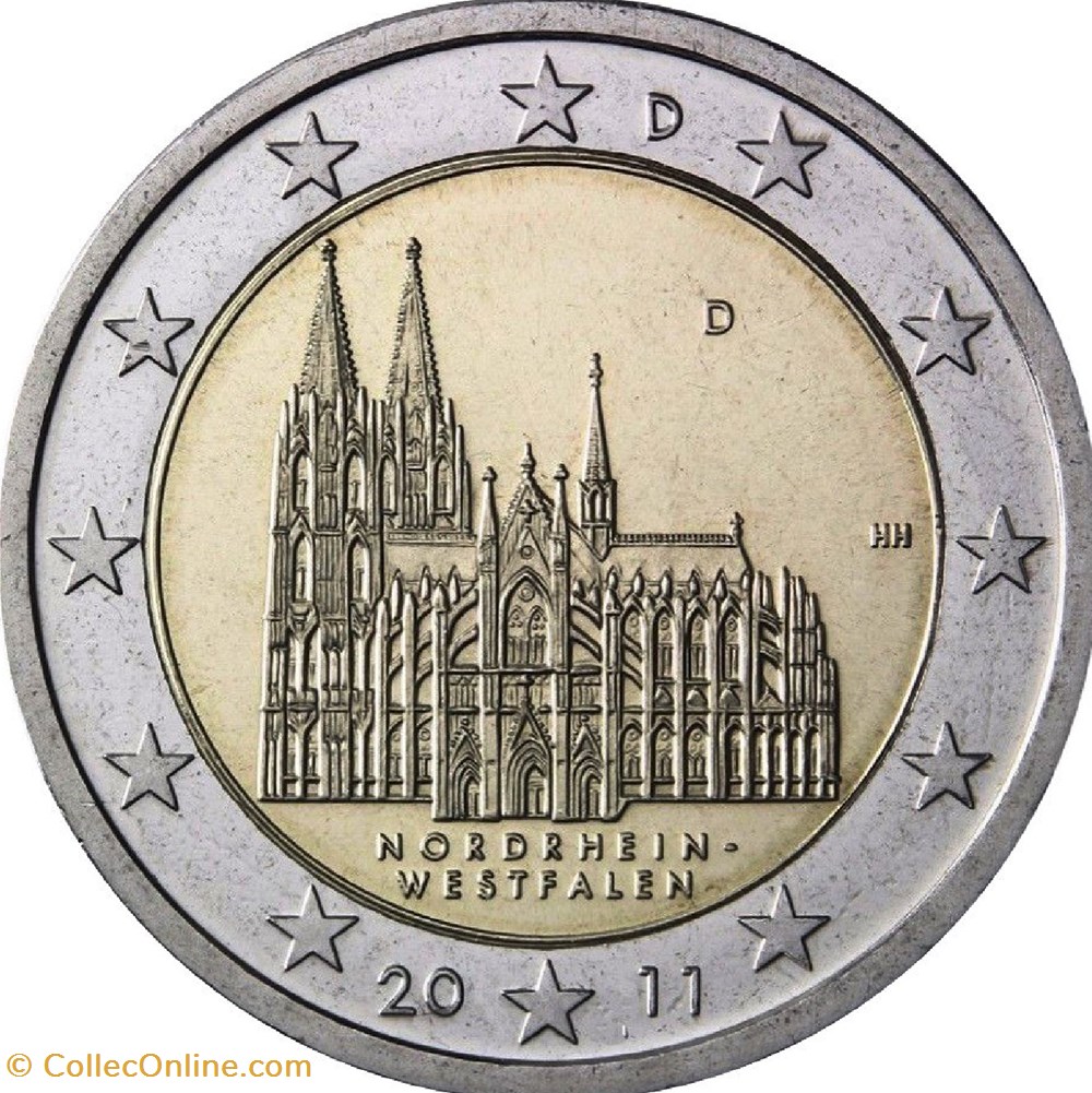 2 Euros Présidence de la Rhénanie-du-Nord-Westphalie 2011 J Hambourg monnaies allemagne 2 euros presidence de la rhenanie du nord westphalie 2011 j hambourg