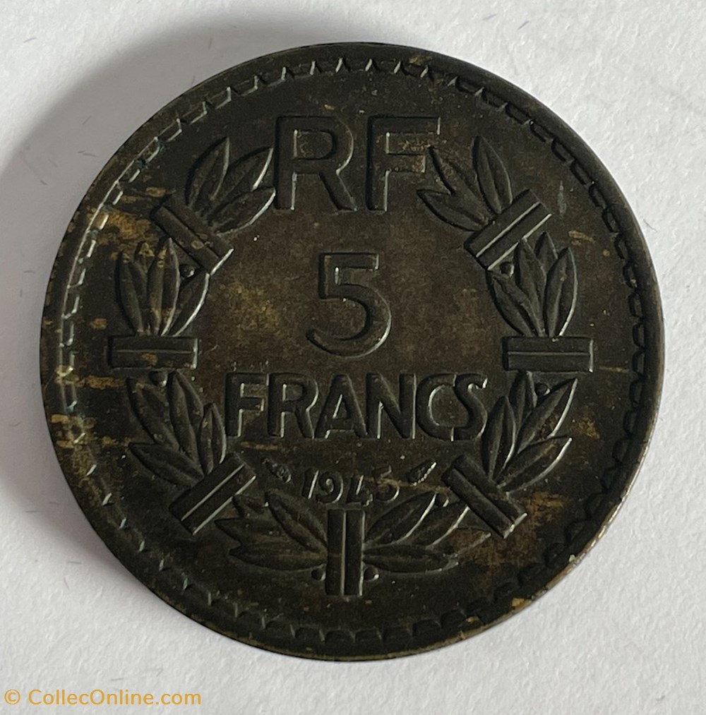 5 francs Lavrillier 1945 monnaies monde france 5 francs lavrillier 1945