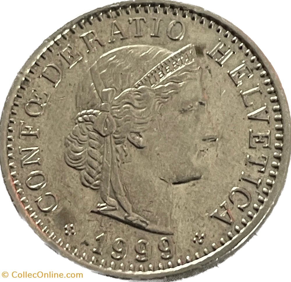 Suisse 20 centimes Tête de Libertas cupronickel 1999 monnaies monde suisse 20 centimes tete de libertas cupronickel 1999