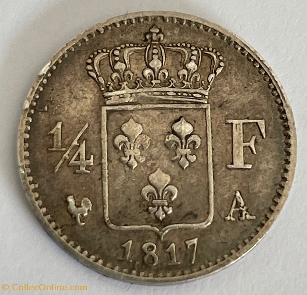 monnaies monde france 1 4 franc louis xviii 1817 paris