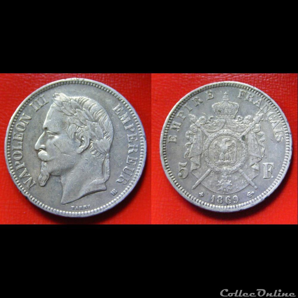 5 francs Napoléon III (tête laurée- Empire français) 1869 BB monnaies monde france 5 francs napoleon iii tete lauree empire francais 1869 bb