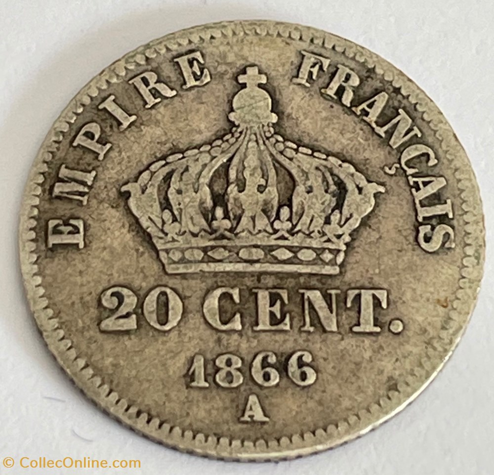 monnaies monde france 20 centimes iii napoleon tete lauree petit module 1866 a