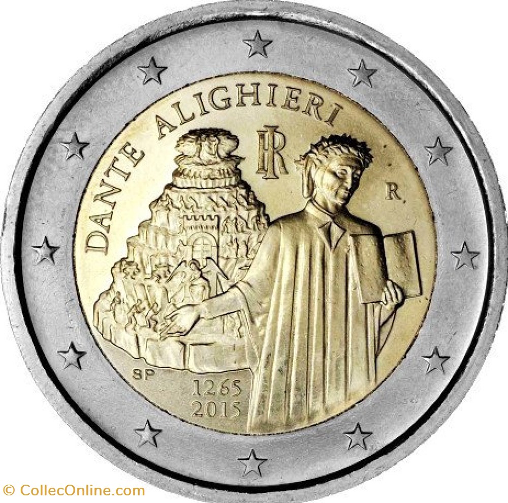 2 Euros 750e anniversaire de la naissance de l'écrivain florentin Dante Alighieri 2015 monnaies italie 2 euros 750e anniversaire de la naissance de ecrivain florentin dante alighieri 2015