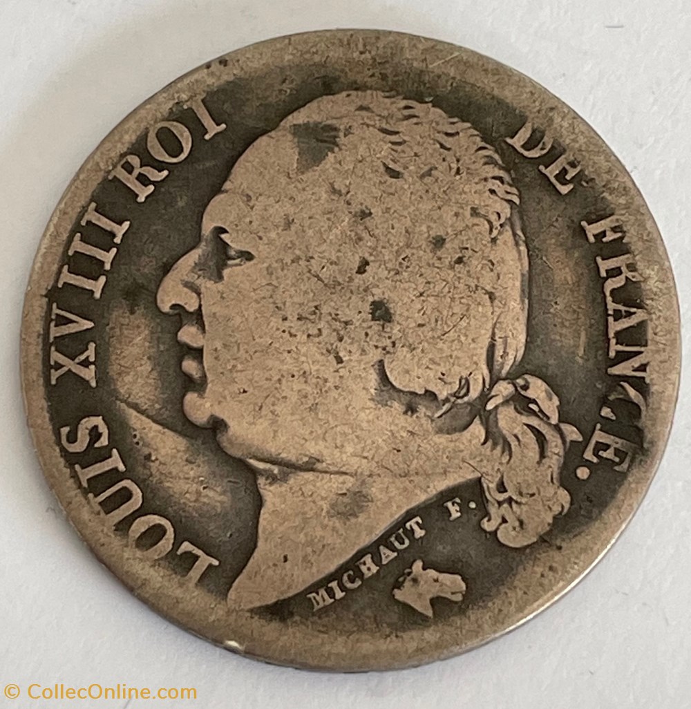 1 franc Louis XVIII 1824 Rouen monnaies monde france 1 franc louis xviii 1824 rouen