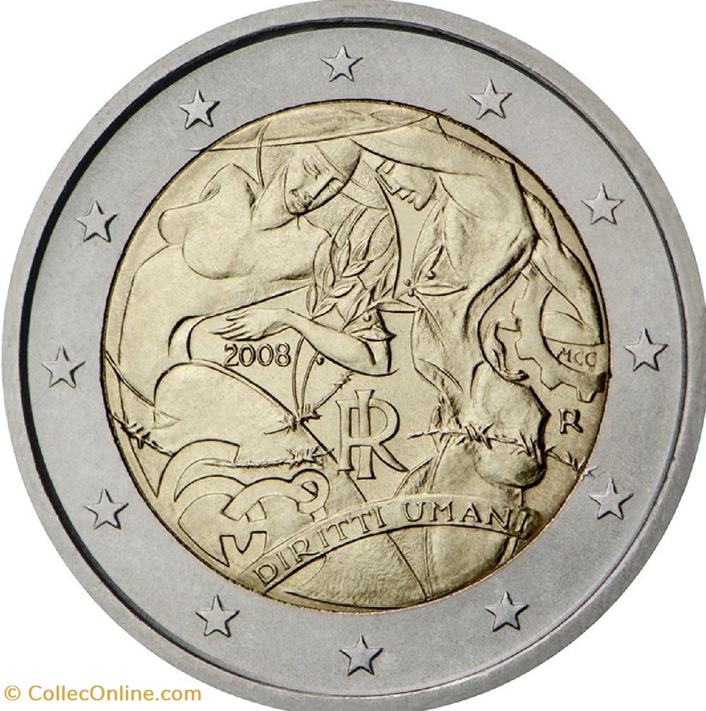 2 Euros 60e anniversaire de la Déclaration universelle des droits de l'homme 2008 monnaies italie 2 euros 60e anniversaire de la declaration universelle des droits de homme 2008