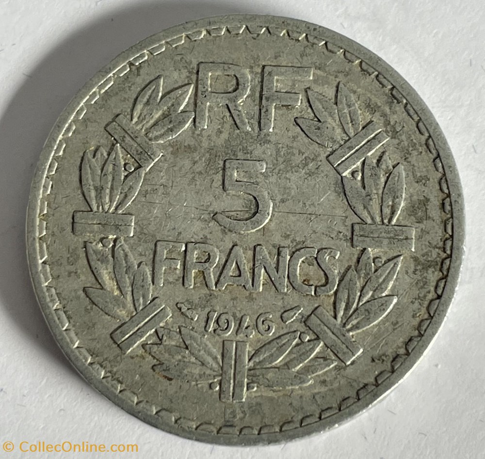 5 francs Lavrillier 1946 B monnaies monde france 5 francs lavrillier 1946 b
