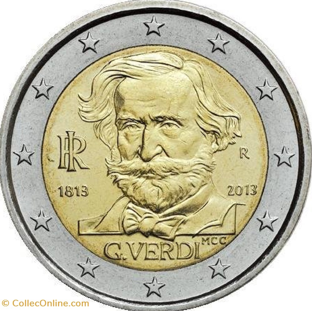 2 Euros 200e anniversaire de la naissance du compositeur italien Giuseppe Verdi 2013 monnaies 2 euros 200e anniversaire de la naissance du compositeur italien giuseppe verdi 2013