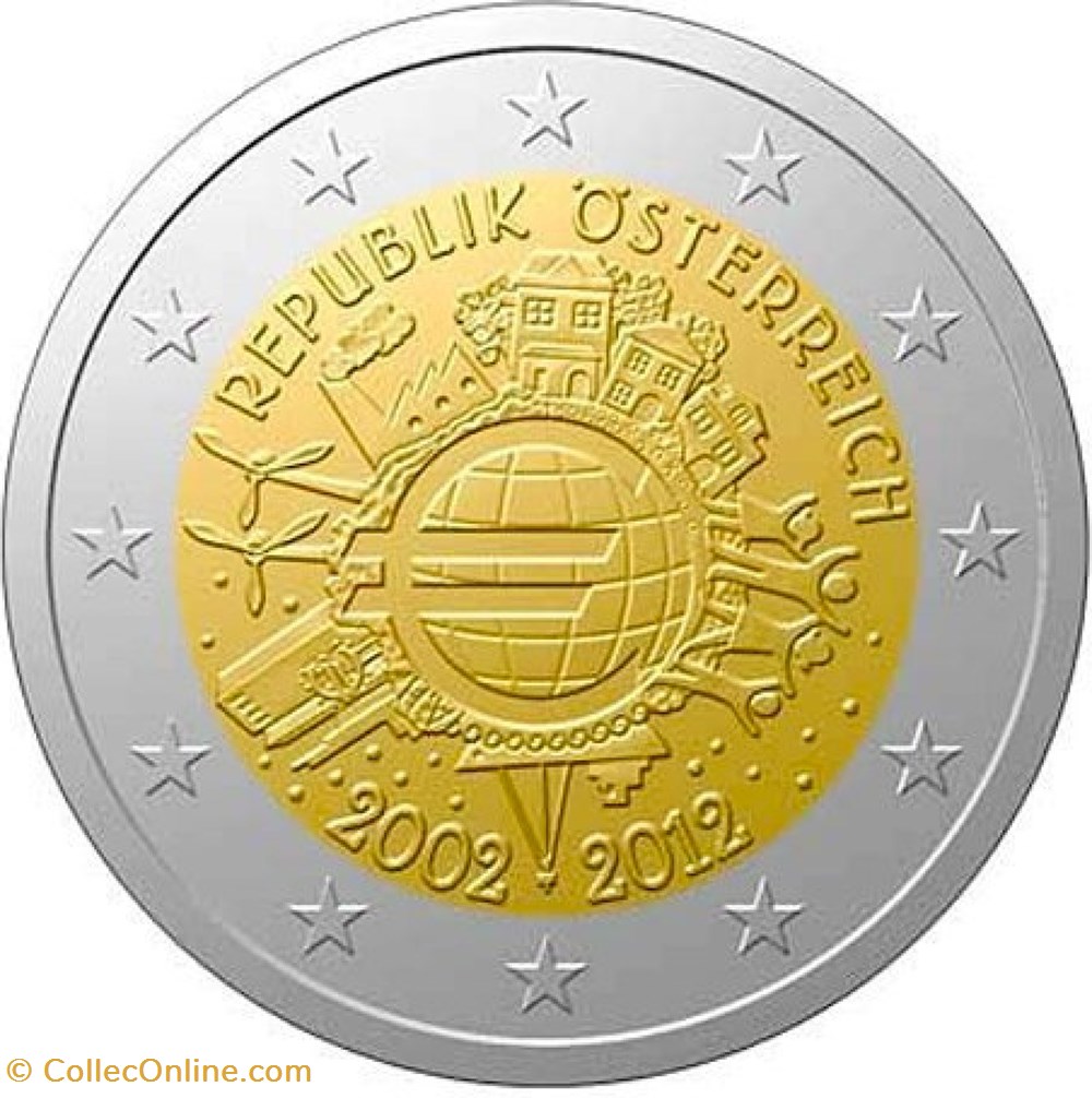 2 Euros 10e anniversaire de la mise en circulation des billets et des pièces en euro monnaies autriche 2 euros 10e anniversaire de la mise en circulation des billets et des pieces en euro