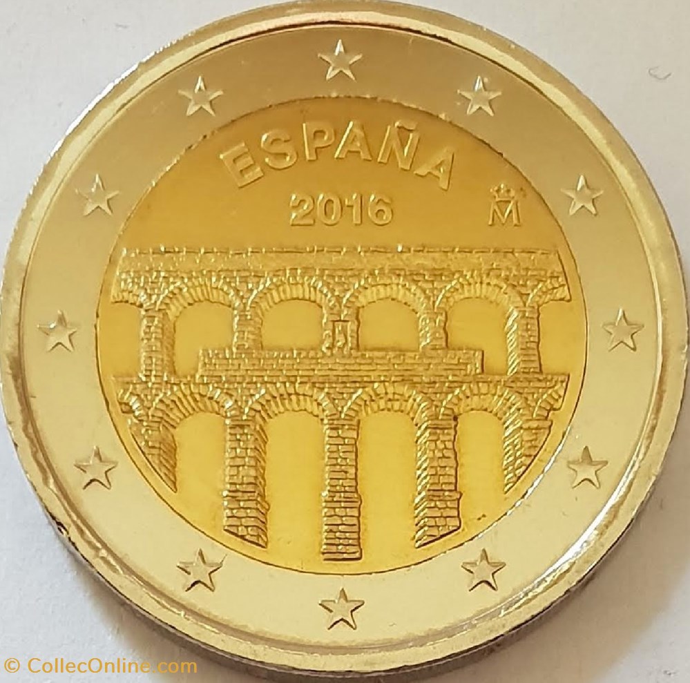 monnaies espagne 2 euros vieille ville et aqueduc de segovie inscrits au patrimoine mondial de unesco 2016