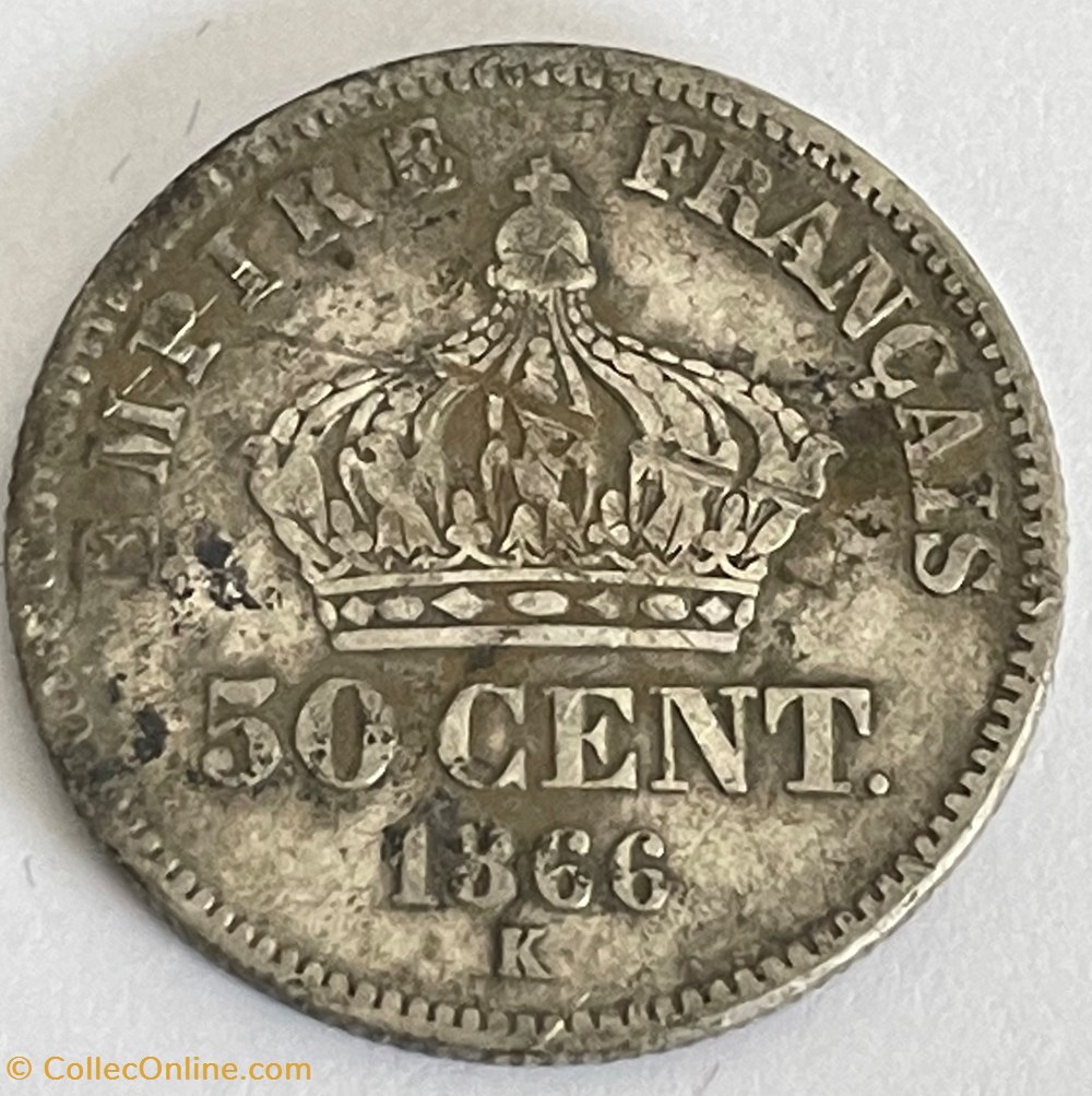 50 centimes Napoléon III, tête laurée 1866 Bordeaux monnaies monde france 50 centimes napoleon iii tete lauree 1866 bordeaux