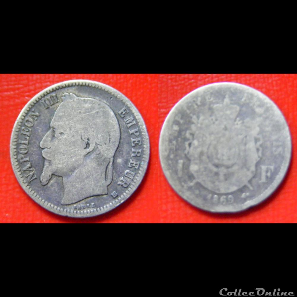 monnaies monde france 1 franc napoleon iii tete lauree 1869 strasboug