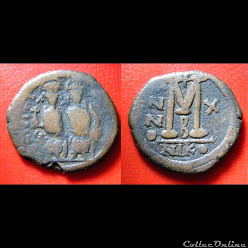 Follis - JUSTIN II et SOPHIE - A/N/N/O monnaie antique byzantine follis justin ii et sophie a n n o