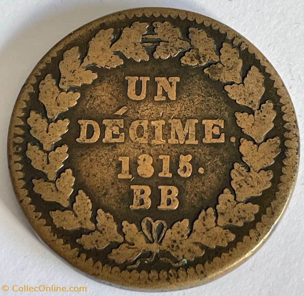 1 décime Napoléon Au N couronné 1815 Strasbourg monnaies monde france 1 decime napoleon au n couronne 1815 strasbourg