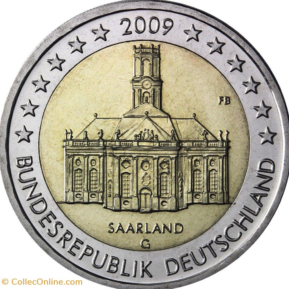2 Euros Présidence de la Sarre au Bundesrat 2009 F Stuttgart monnaies allemagne 2 euros presidence de la sarre au bundesrat 2009 f stuttgart