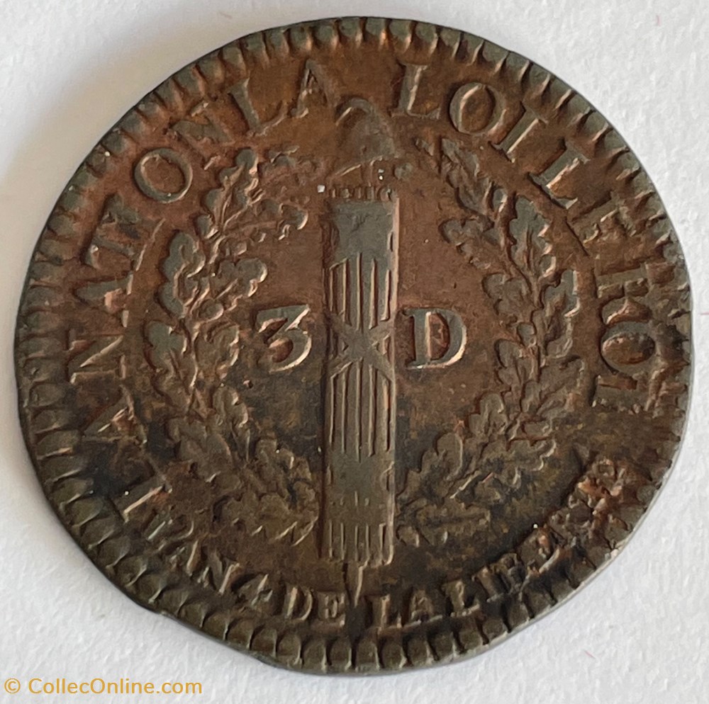 3 deniers dit "au faisceau", type FRANCOIS 1792 Roanne monnaies monde france 3 deniers dit au faisceau type francois 1792 roanne