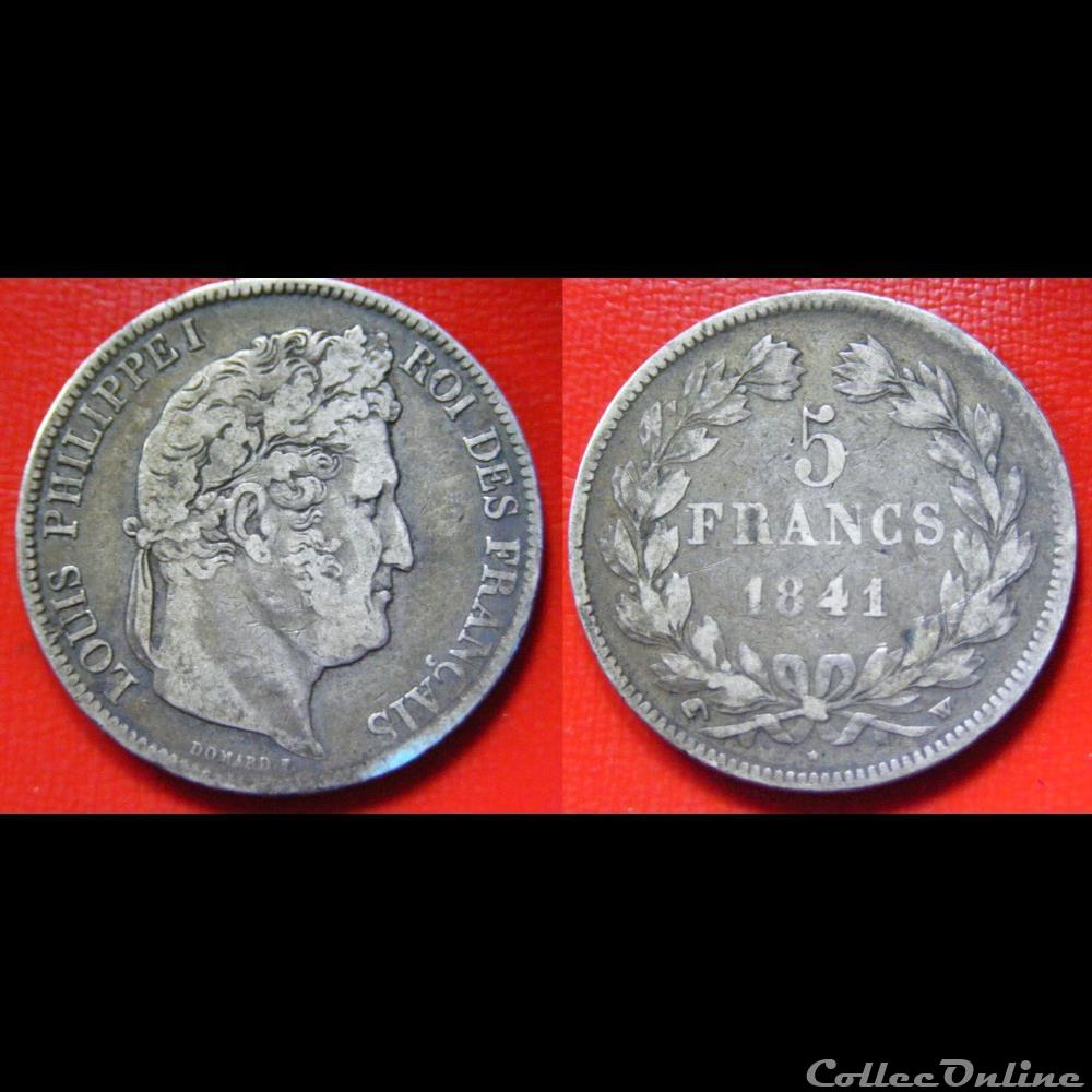 5 francs Louis-Philippe I - 2ème type (tête laurée - tranche en relief) 1841 W monnaies monde france 5 francs louis philippe i 2eme type tete lauree tranche en relief 1841 w