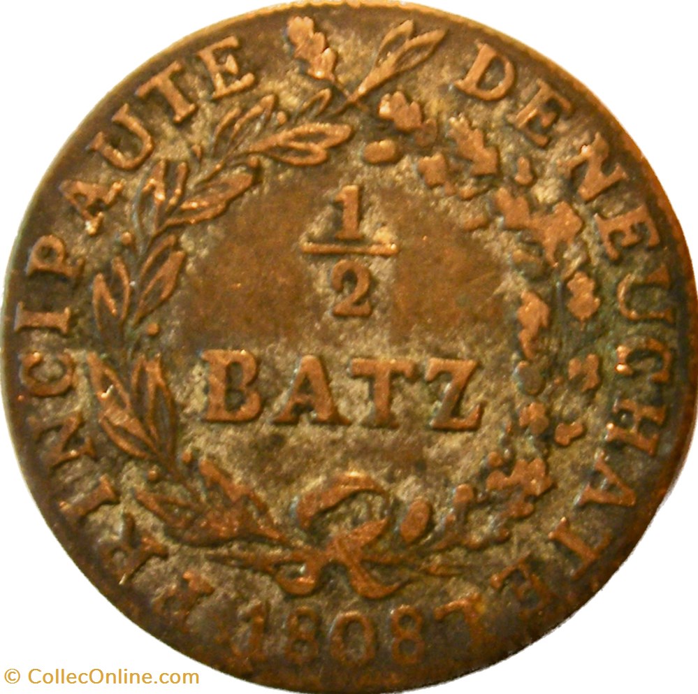 Suisse - Principauté de Neuchâtel - ½ batzen - Alexandre Berthier 1808 monnaies monde suisse principaute de neuchatel batzen alexandre berthier 1808