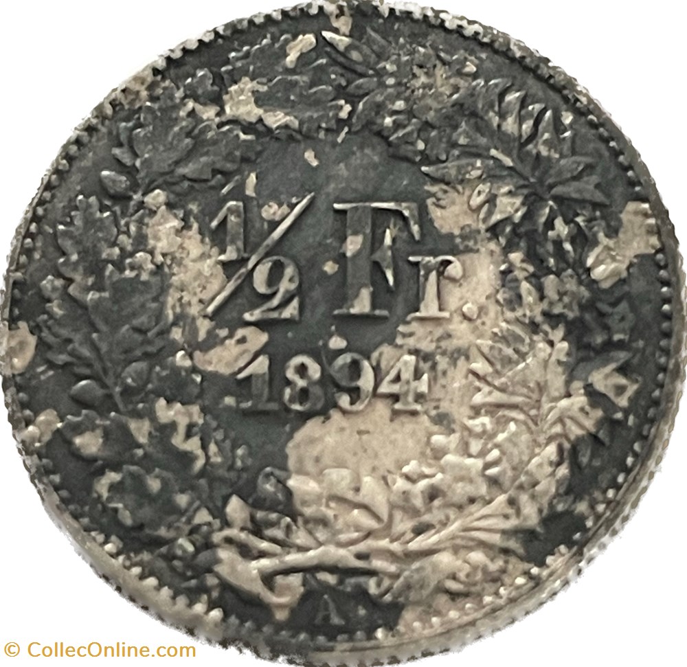 ½ franc Helvetia debout 1894 monnaies monde suisse franc helvetia debout 1894