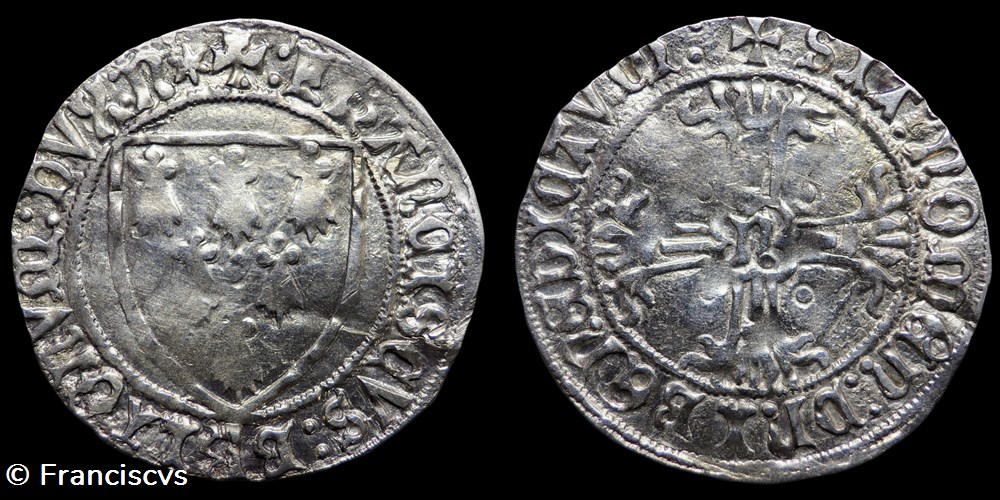 Gros à l'écu - François II - Nantes (Variante) monnaies europe medievale france feodales gros a ecu francois ii nantes variante