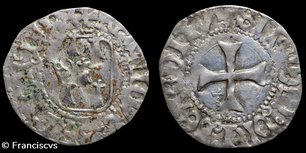 Demi-blanc à la targe - François II - Rennes (Variante) monnaies europe medievale france feodales demi blanc a la targe francois ii rennes variante