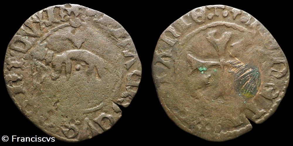 Double denier à l'hermine enchainée - François II - Rennes (Variante) monnaies europe medievale france feodales double denier a hermine enchainee francois ii rennes variante