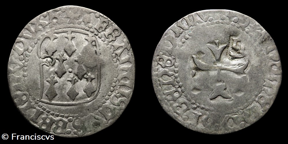 Blanc à la targe - François II - Rennes (Contremarque) monnaies europe medievale france feodales blanc a la targe francois ii rennes contremarque