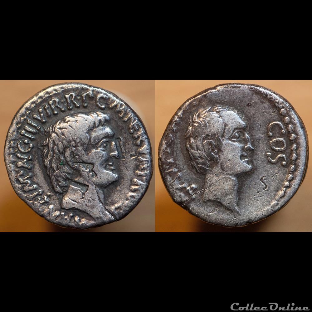 Marc Antoine et Lucius Antoine monnaie antique romaine marc antoine et lucius antoine