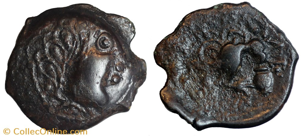 Bronze des Senons à l'oiseau et au vase à droite monnaie antique av jc ap gauloise bronze des senons a oiseau et au vase a droite