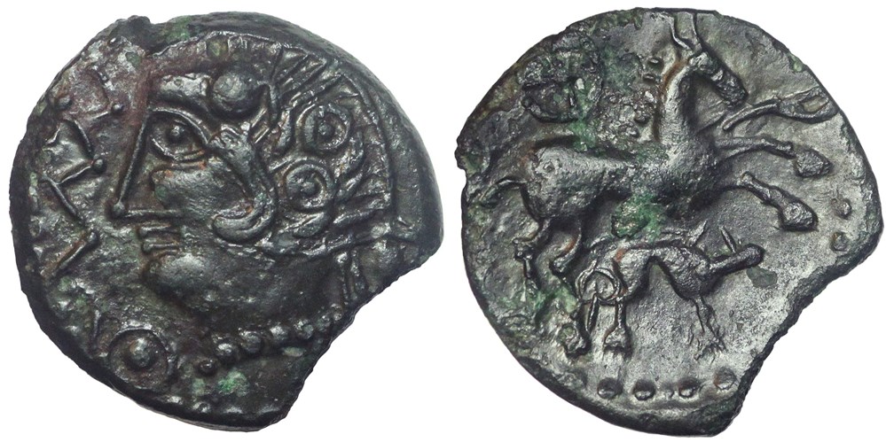 Aulerques Eburovices (Région d'Evreux) Bronze au cheval, au sanglier et à la rouelle monnaies antiques celtes aulerques eburovices region evreux bronze au cheval au sanglier et a la rouelle