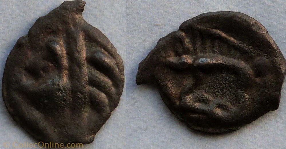 Leuques potin à l'indien et au sanglier monnaie antique av jc ap gauloise leuques potin a indien et au sanglier