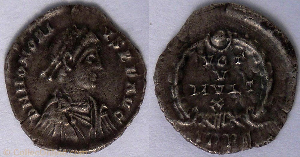 RIC.26 Honorius (silique, Vot V Mvlt X) monnaie antique av jc a ap romaine ric 26 honorius silique vot v mvlt x