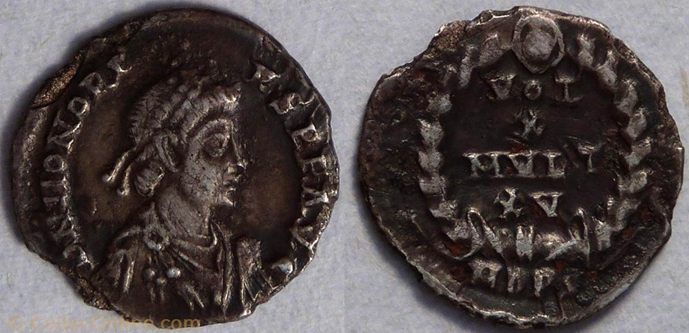 RIC.27b Honorius (silique, Vot X Mvlt XV) monnaie antique av jc a ap romaine ric 27b honorius silique vot x mvlt xv