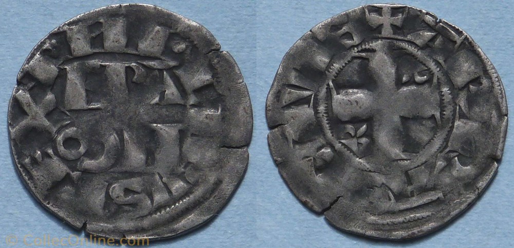 Philippe II (denier parisis, Arras, 2ond type) monnaie france royale philippe ii denier parisis arras 2ond type