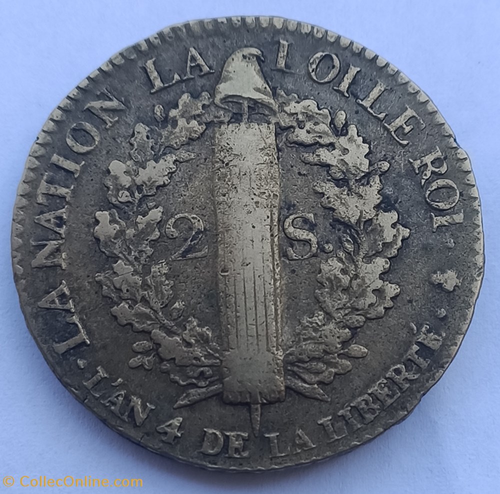 LOUIS XVI (MONARQUE CONSTITUTIONNEL) 2 sols dit "au faisceau", type FRANÇOIS 1792 Paris monnaie france royale louis xvi monarque constitutionnel 2 sols dit au faisceau type francois 1792 paris