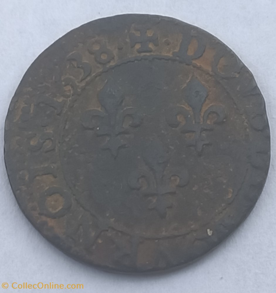 LOUIS XIII LE JUSTE Double tournois 1638 Troyes ou Chappes monnaies france royales louis xiii le juste double tournois 1638 troyes ou chappes