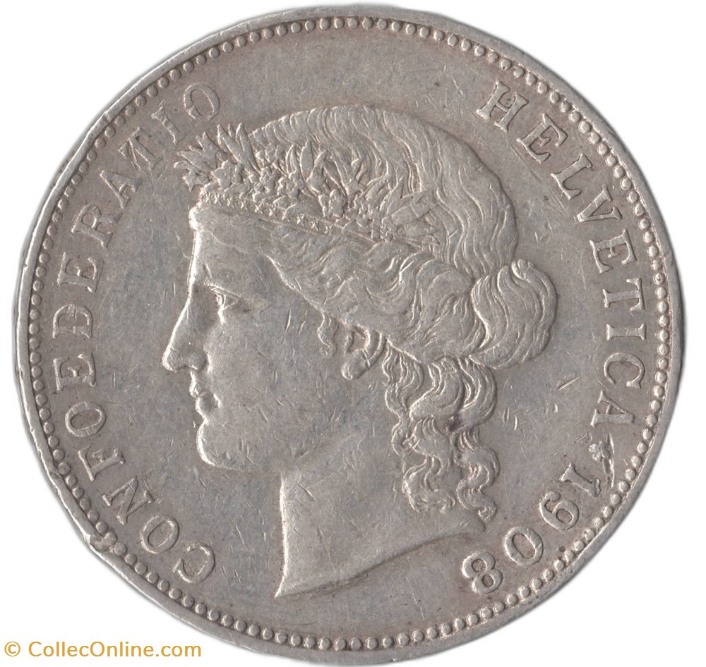 monnaies monde suisse 5 francs 1908 b