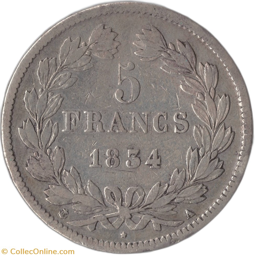 5 francs Louis-Philippe Ier 1834 A monnaies monde france 5 francs louis philippe ier 1834 a