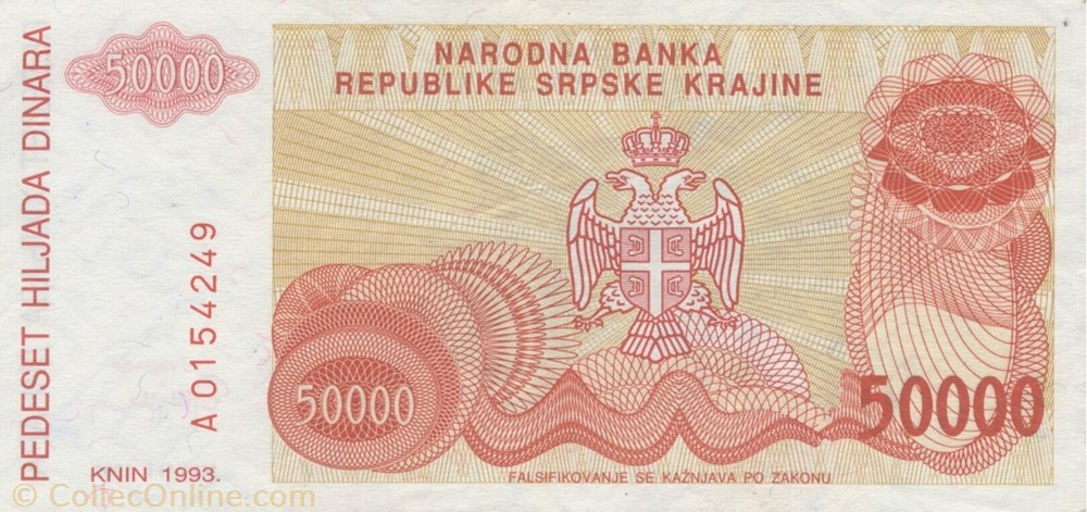 50.000 dinars billets europe republique serbe de krajina 50 000 dinars