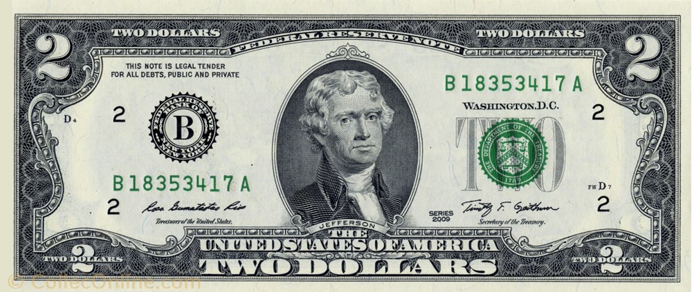 2 dollars billets amerique du nord etats unis 2 dollars